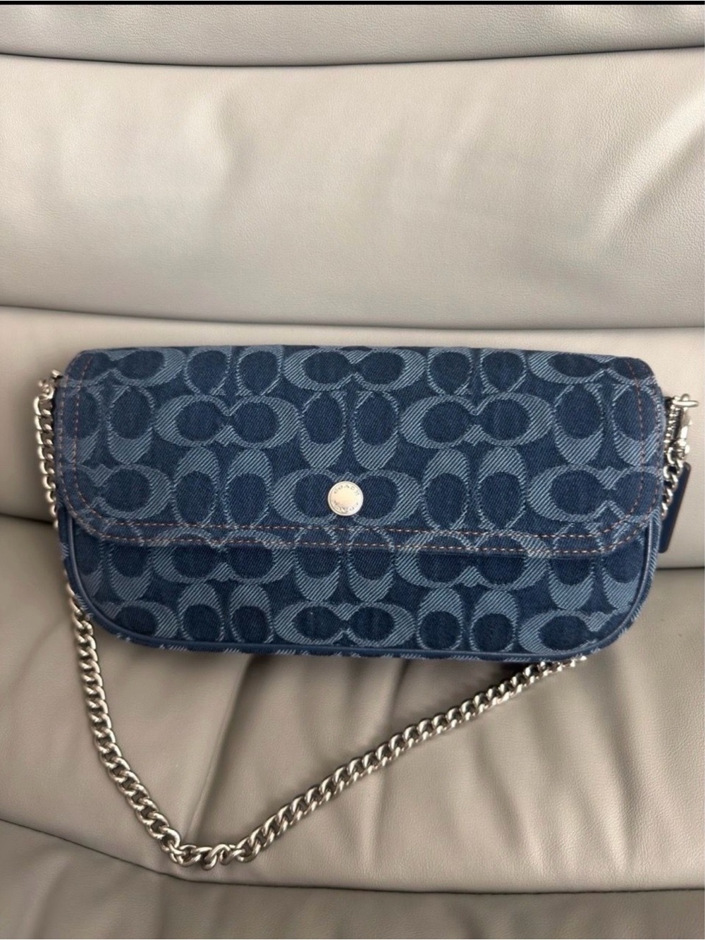 Coach Brook Flap Chain Bag in Blue Denim